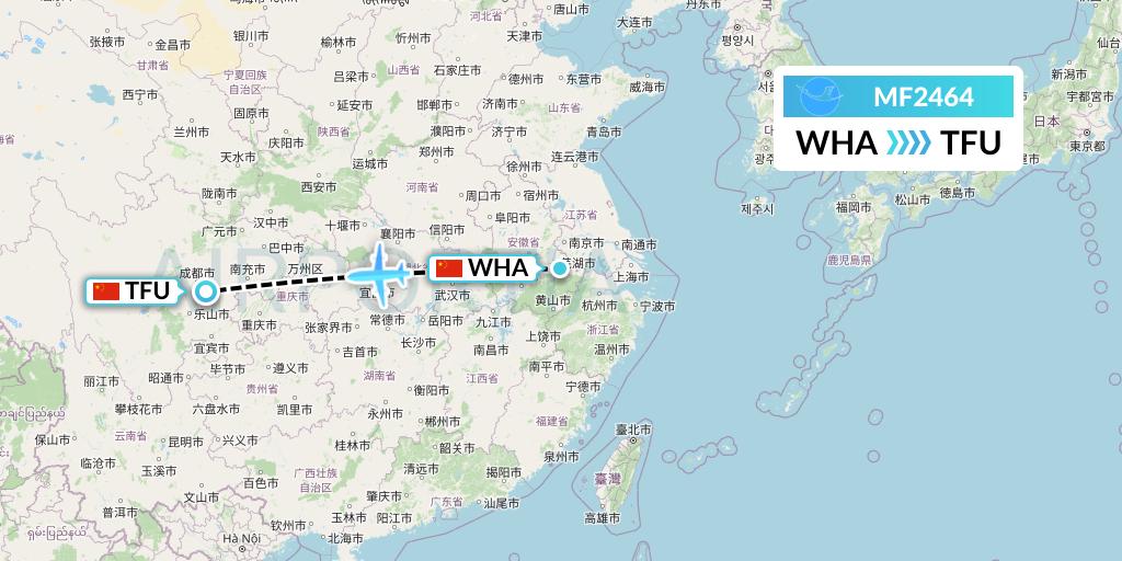 MF2464 Xiamen Airlines Flight Map: Wuhu to Chengdu