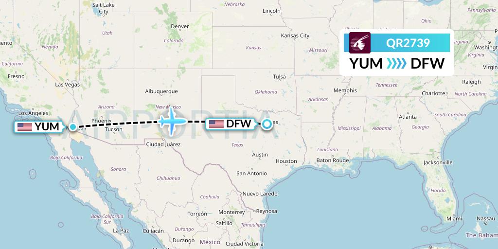 QR2739 Qatar Airways Flight Map: Yuma to Dallas