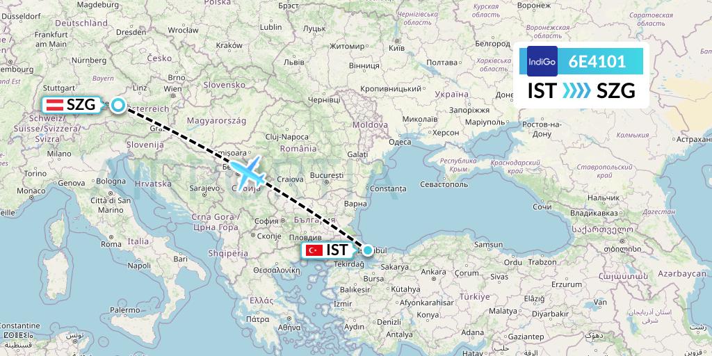6E4101 IndiGo Airlines Flight Map: Istanbul to Salzburg