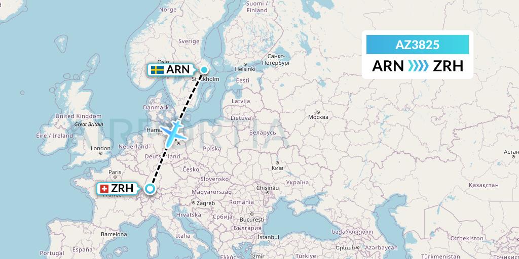 AZ3825 ITA Airways Flight Map: Stockholm to Zurich