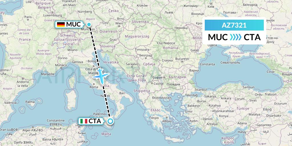 AZ7321 ITA Airways Flight Map: Munich to Catania