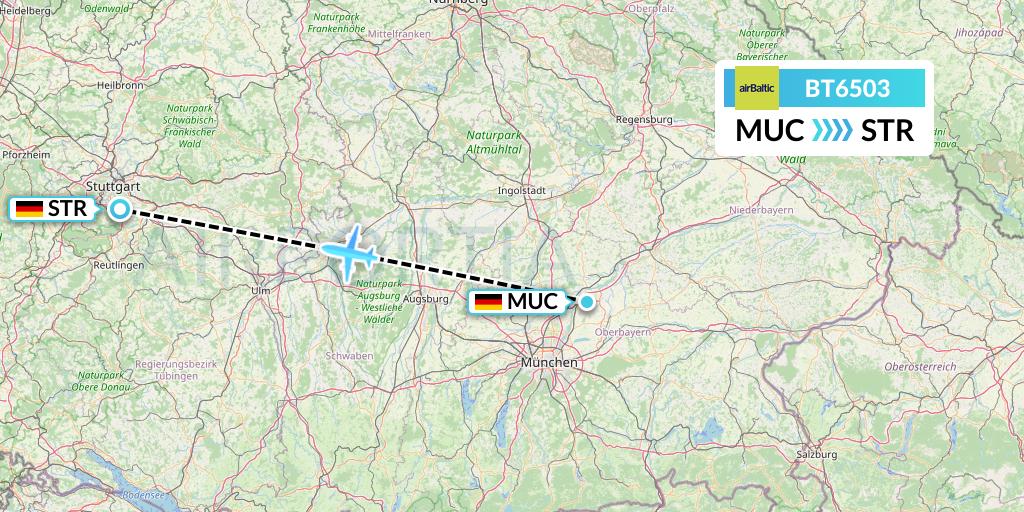 BT6503 Air Baltic Flight Map: Munich to Stuttgart
