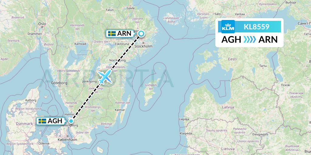 KL8559 KLM Flight Map: Angelholm to Stockholm
