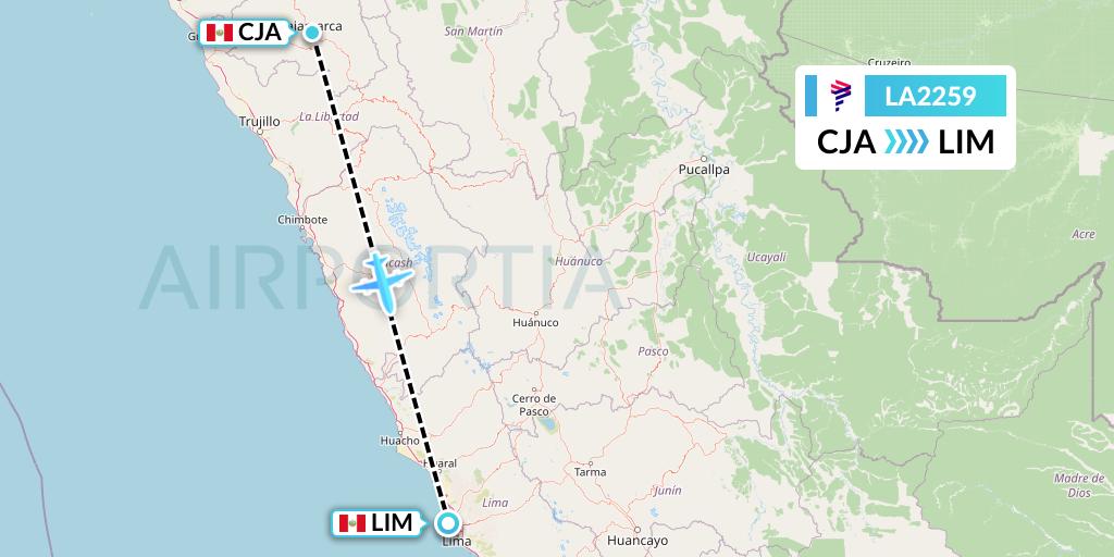 LA2259 LAN Airlines Flight Map: Cajamarca to Lima