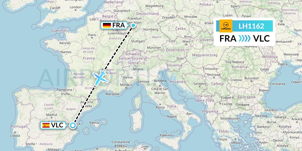 LH1162 Lufthansa Flight Map: Frankfurt to Valencia