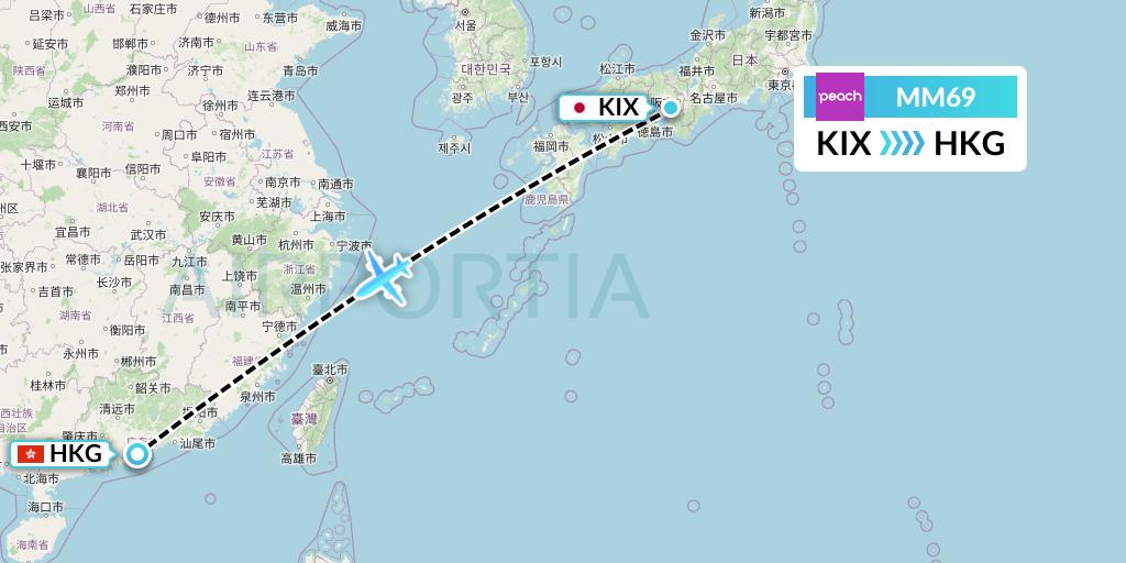 MM69 Peach Aviation Flight Map: Osaka to Hong Kong