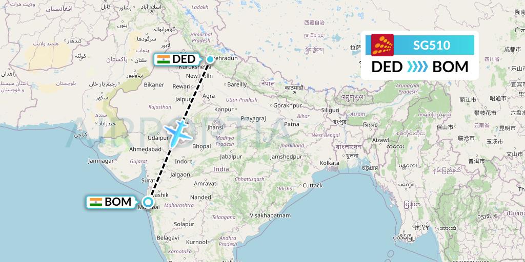 SG510 SpiceJet Flight Map: Dehradun to Mumbai