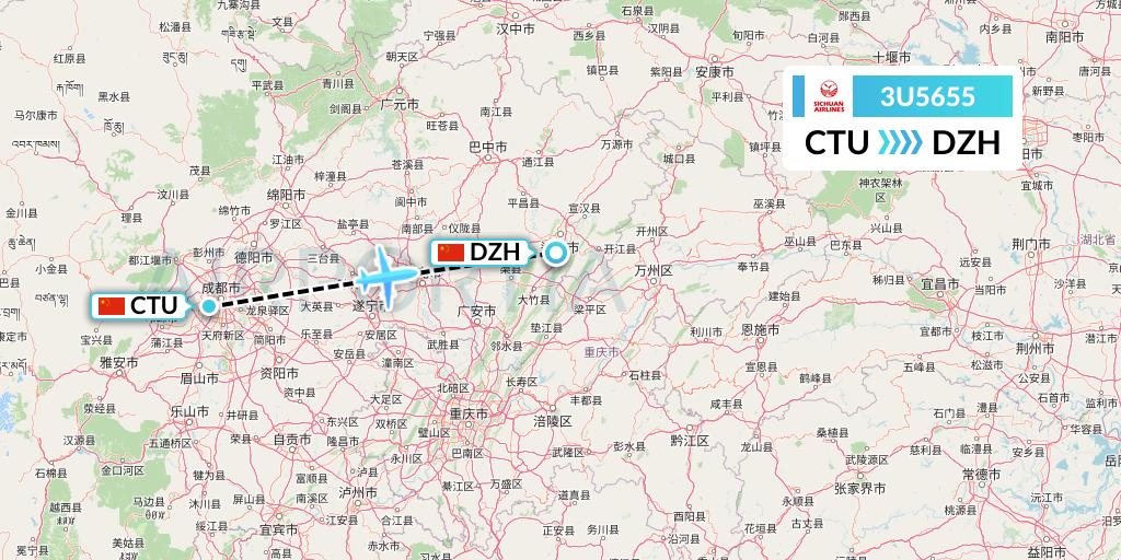 3U5655 Sichuan Airlines Flight Map: Chengdu to Dazhou