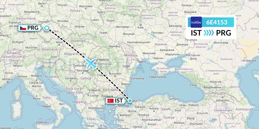 6E4153 IndiGo Airlines Flight Map: Istanbul to Prague