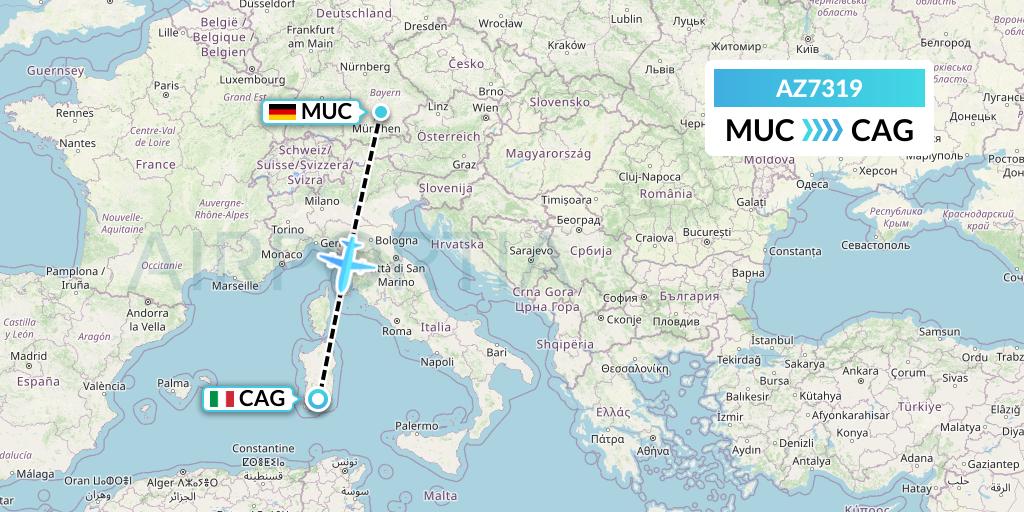 AZ7319 ITA Airways Flight Map: Munich to Cagliari