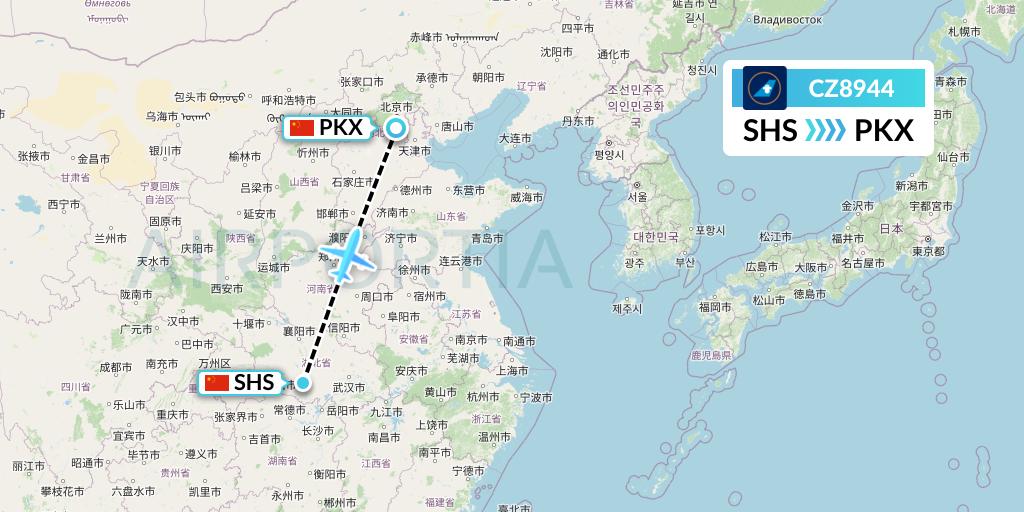 CZ8944 China Southern Airlines Flight Map: Shashi to Beijing
