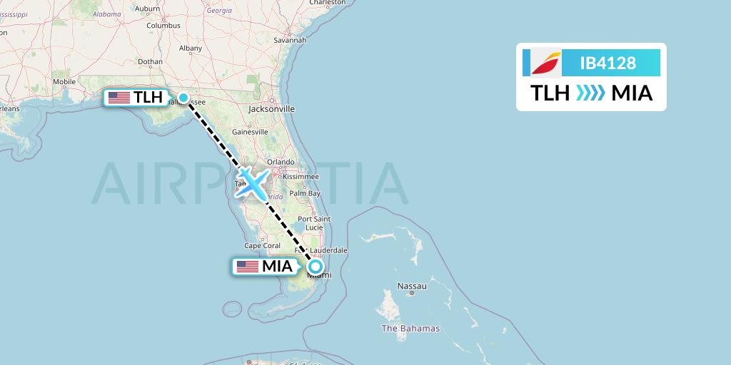 IB4128 Iberia Flight Map: Tallahassee to Miami
