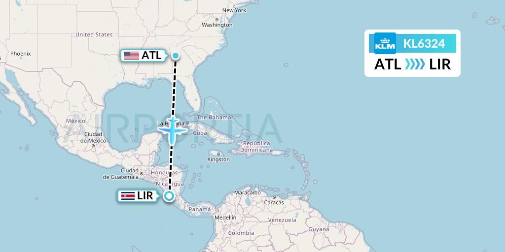 KL6324 KLM Flight Map: Atlanta to Liberia