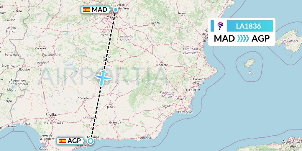 LA1836 LAN Airlines Flight Map: Madrid to Malaga