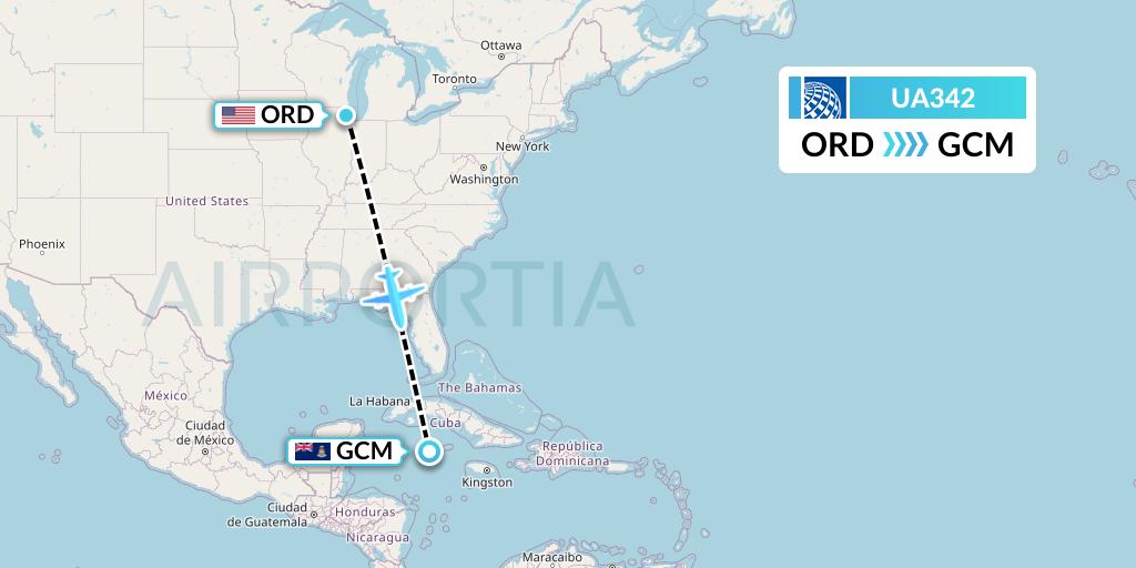 UA342 United Airlines Flight Map: Chicago to George Town