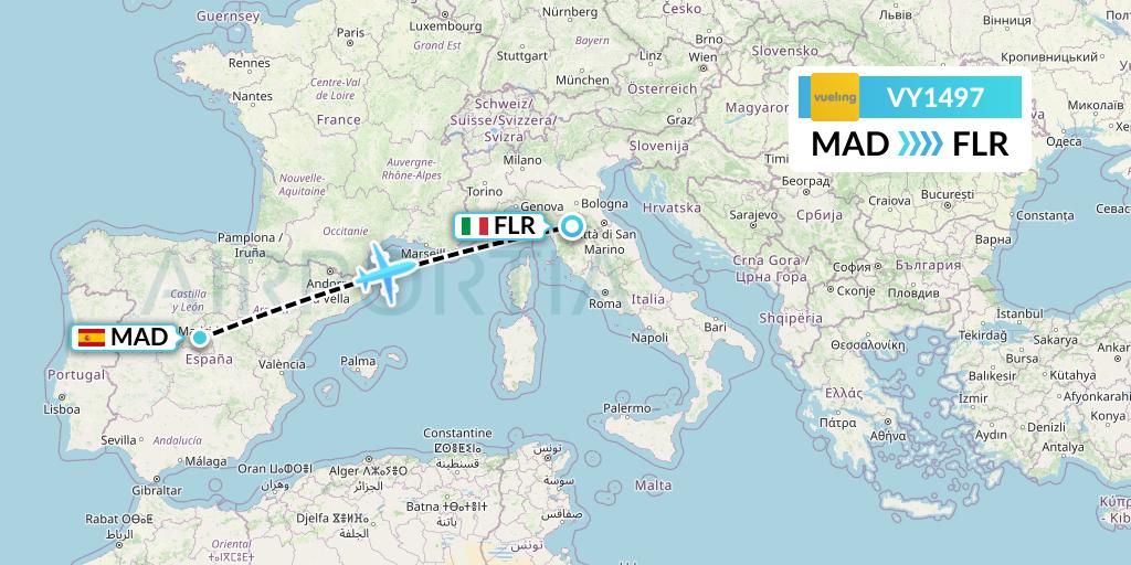 VY1497 Vueling Flight Map: Madrid to Florence