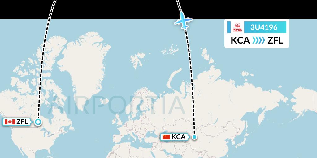 3U4196 Sichuan Airlines Flight Map: Kuqa to South Trout Lake