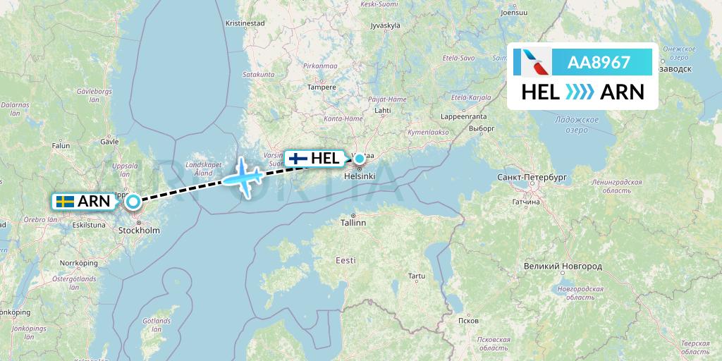 AA8967 American Airlines Flight Map: Helsinki to Stockholm