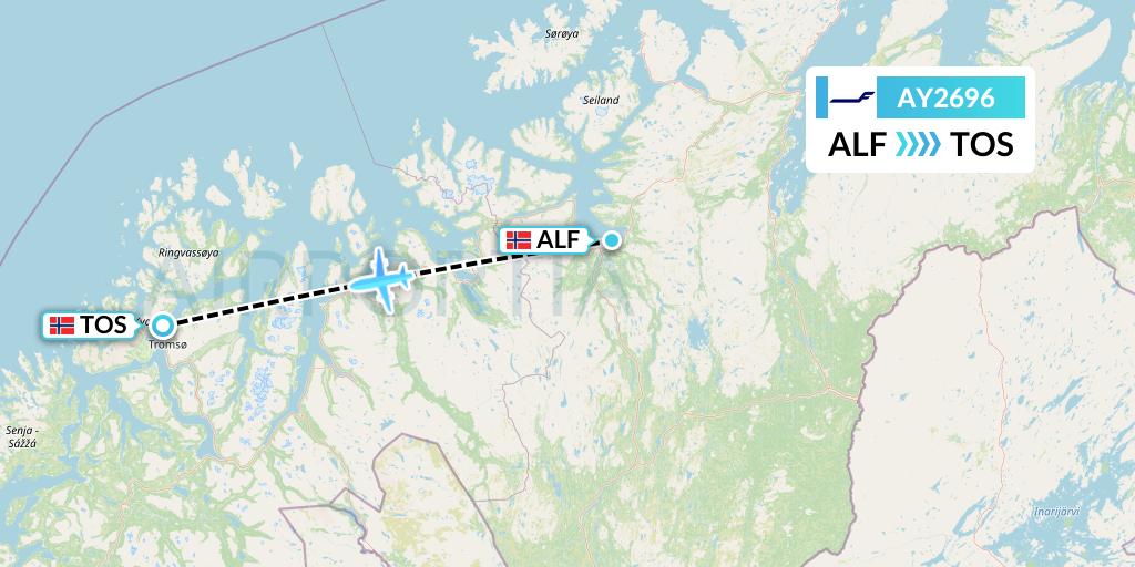 AY2696 Finnair Flight Map: Alta to Tromso