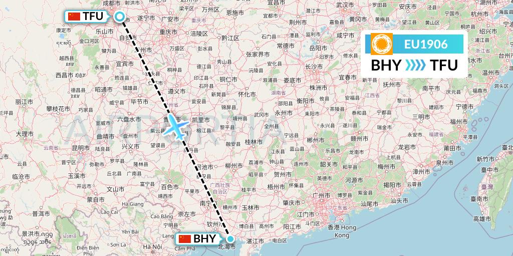 EU1906 Chengdu Airlines Flight Map: Beihai to Chengdu