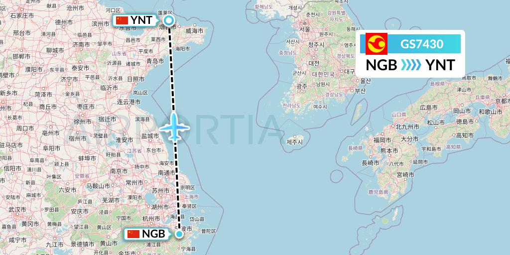 GS7430 Tianjin Airlines Flight Map: Ningbo to Yantai