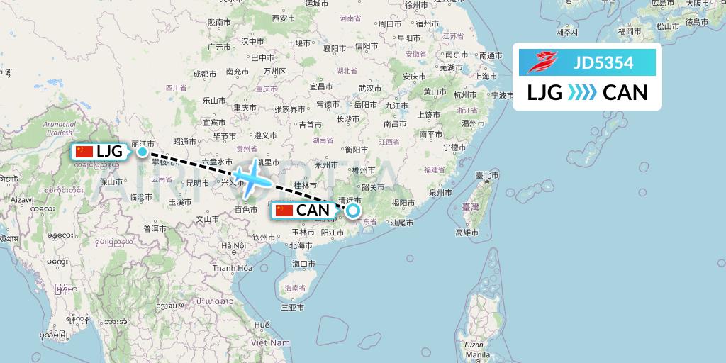 JD5354 Capital Airlines Flight Map: Lijiang to Guangzhou