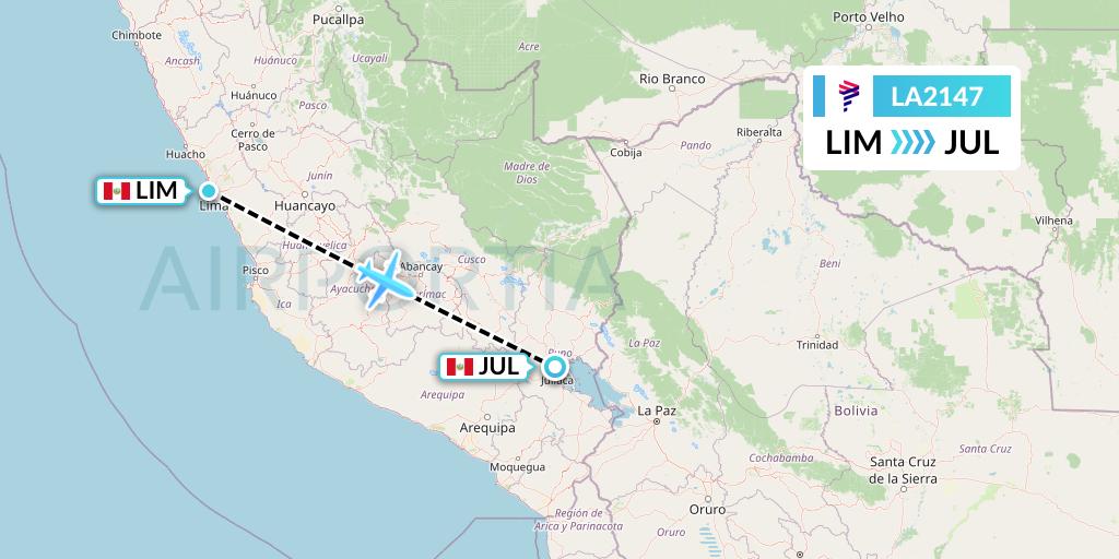 LA2147 LAN Airlines Flight Map: Lima to Juliaca
