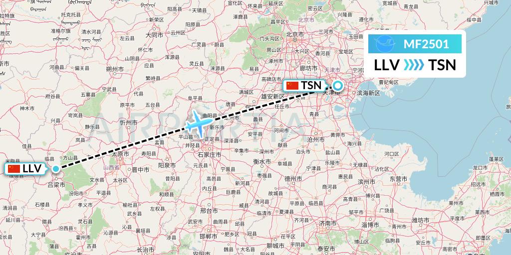 MF2501 Xiamen Airlines Flight Map: Kunming to Tianjin