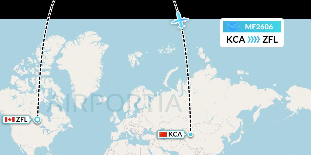 MF2606 Xiamen Airlines Flight Map: Kuqa to South Trout Lake