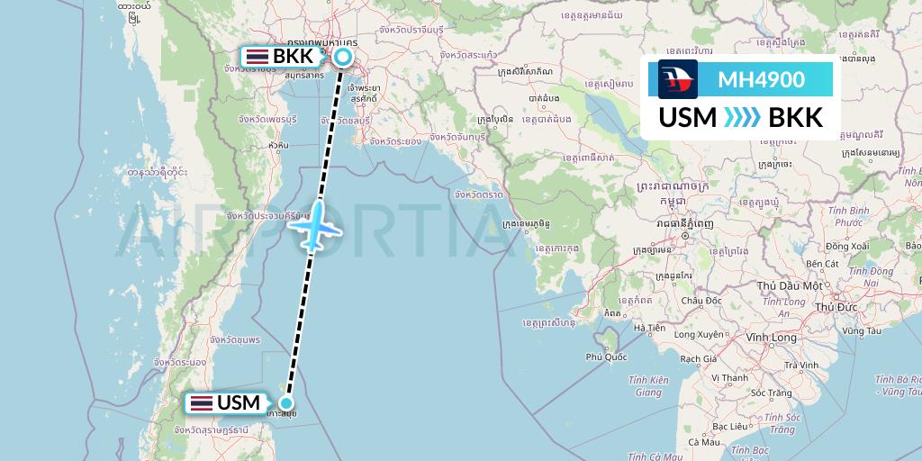 MH4900 Malaysia Airlines Flight Map: Koh Samui to Bangkok