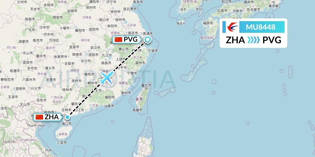MU8448 China Eastern Airlines Flight Map: Zhanjiang to Shanghai