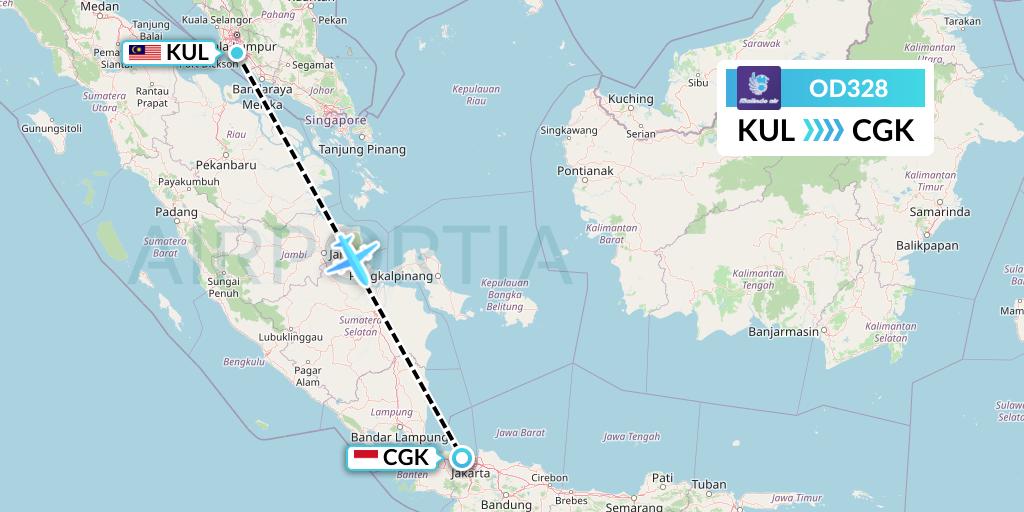 OD328 Batik Air Malaysia Flight Map: Kuala Lumpur to Jakarta