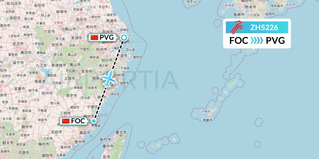 ZH5226 Shenzhen Airlines Flight Map: Fuzhou to Shanghai