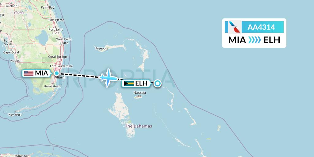 AA4314 American Airlines Flight Map: Miami to North Eleuthera