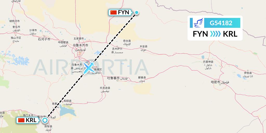 G54182 China Express Airlines Flight Map: Fuyun to Korla