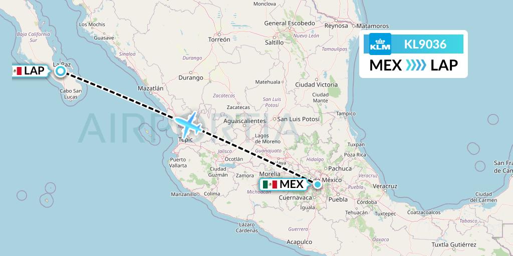 KL9036 KLM Flight Map: Mexico City to La Paz