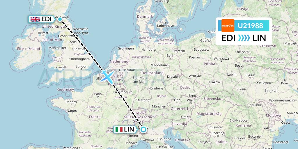 U21988 EasyJet Flight Map: Edinburgh to Milan