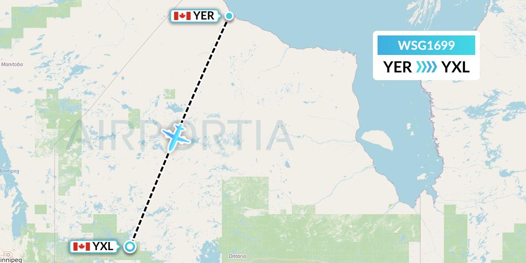 WSG1699 Wasaya Airways Flight Map: Fort Severn to Sioux Lookout