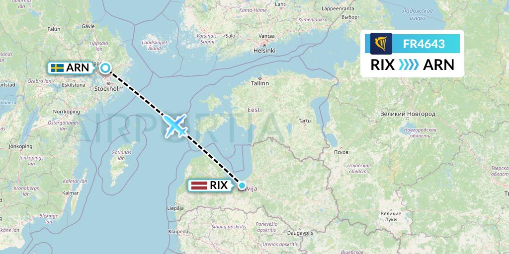FR4643 Ryanair Flight Map: Riga to Stockholm