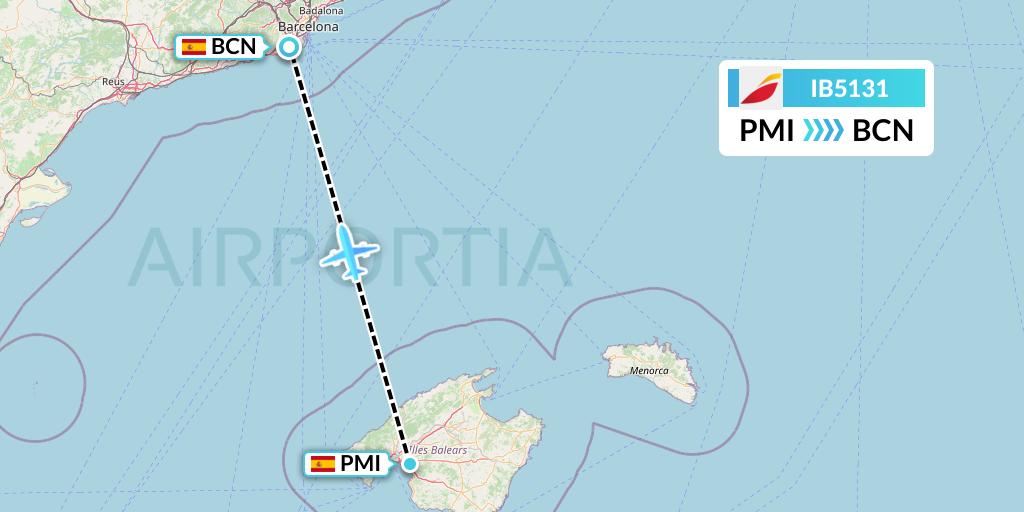 IB5131 Iberia Flight Map: Palma de Mallorca to Barcelona
