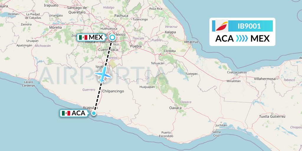 IB9001 Iberia Flight Map: Acapulco to Mexico City