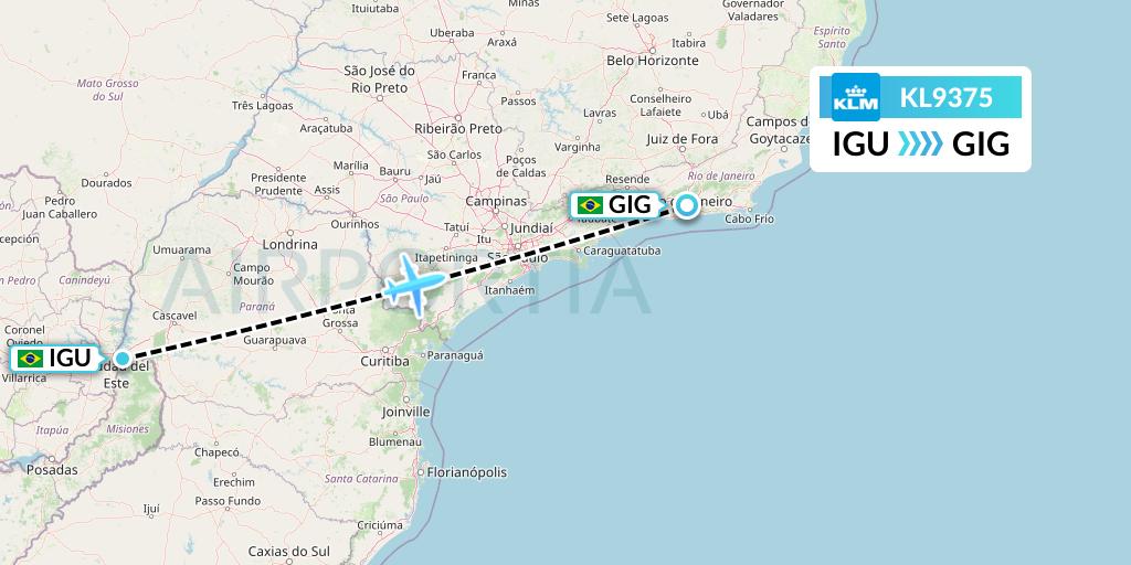 KL9375 KLM Flight Map: Foz do Iguacu to Rio de Janeiro