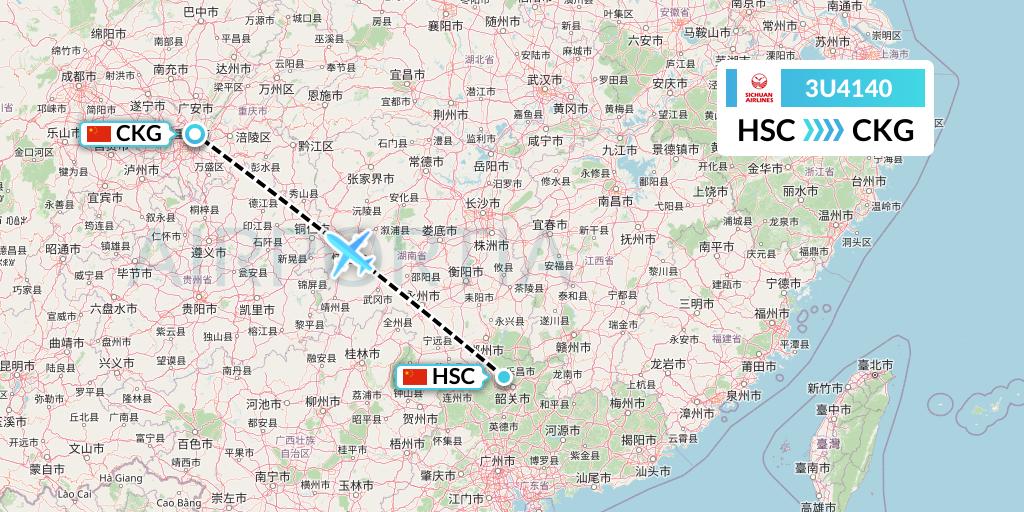 3U4140 Sichuan Airlines Flight Map: Shaoguan to Chongqing