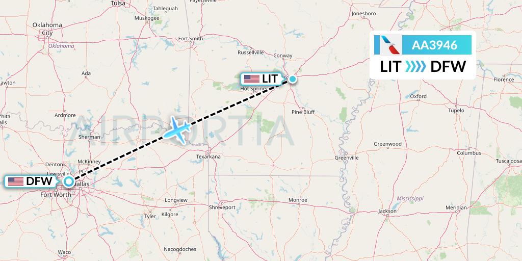 AA3946 American Airlines Flight Map: Little Rock to Dallas