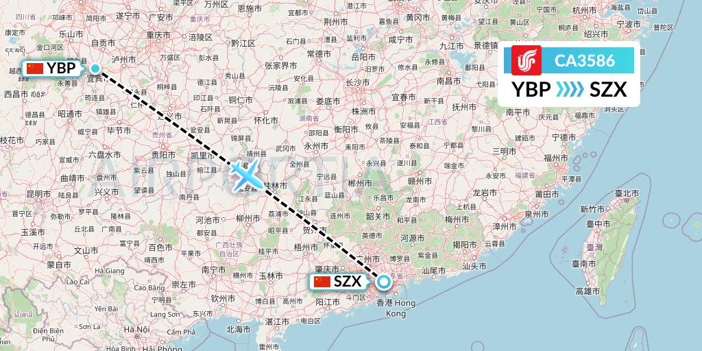 CA3586 Air China Flight Map: Yibin to Shenzhen