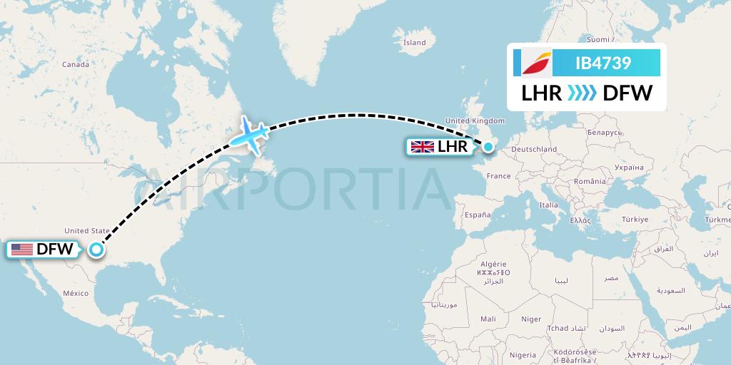 IB4739 Iberia Flight Map: London to Dallas