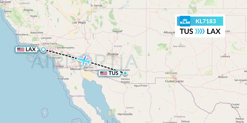 KL7183 KLM Flight Map: Tucson to Los Angeles
