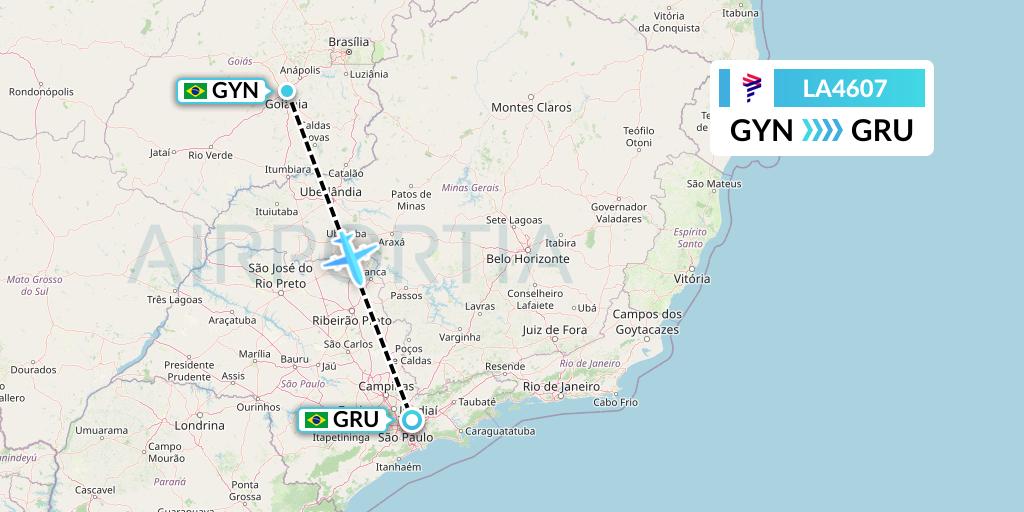 LA4607 LAN Airlines Flight Map: Goiania to Sao Paulo