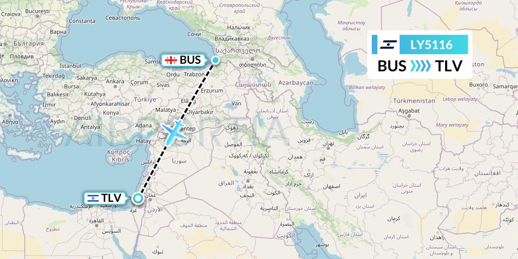LY5116 El Al Flight Map: Batumi to Tel Aviv