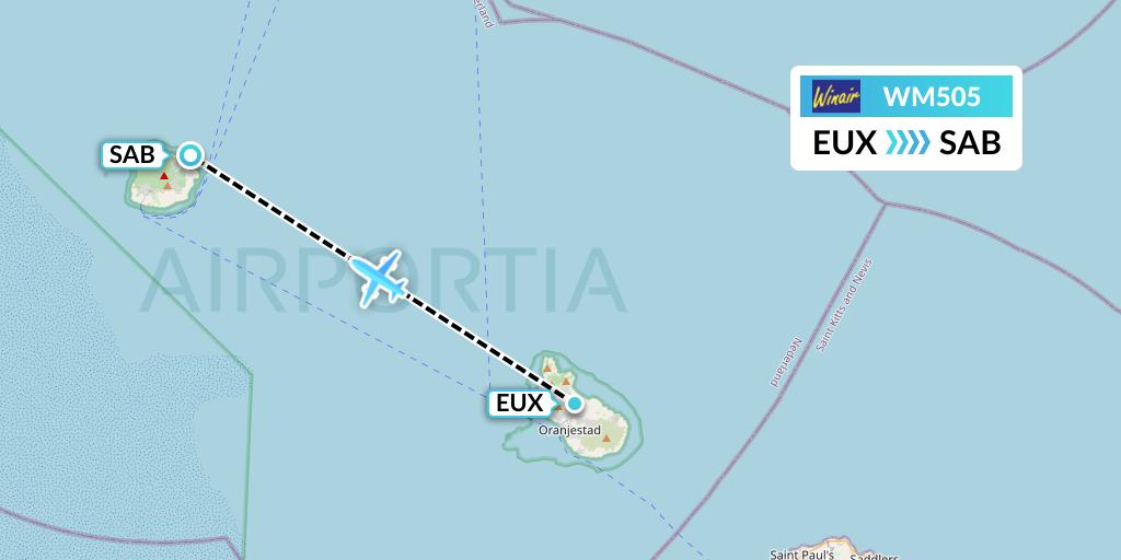 WM505 Winair Flight Map: Sint Eustatius to Saba